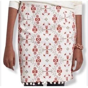Anthropologie Maeve Embroidered Ball Fringe Trim Skirt Misses size 2